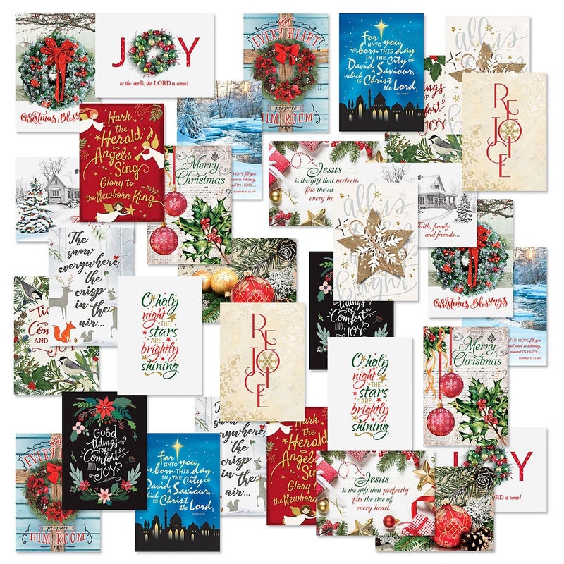 Current Expressions of Faith Christmas Card Assortments- Set of 32, Large 5" x 7" Folded Cards, Religious Sentiments and Scripture, Envelopes Included - Image 1